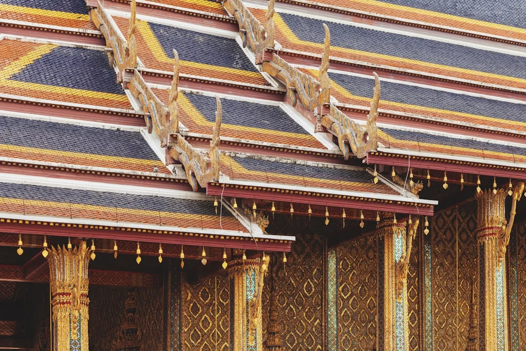 Ornate thai temple roofs with intricate details