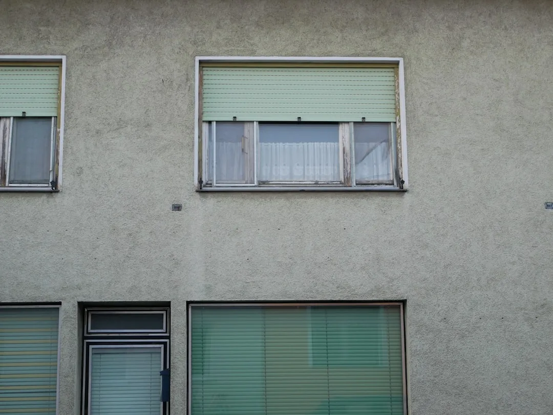 green window blinds on window